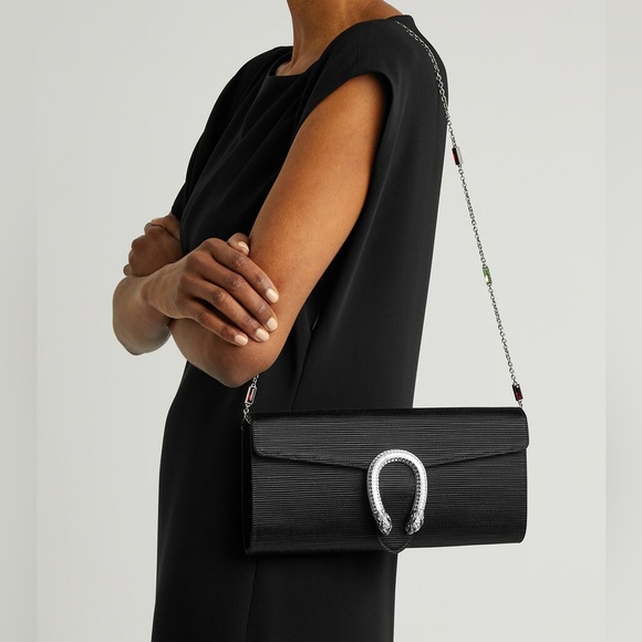 Gucci Handbags - NWOT Gucci Black Dionysus Embellished Textured-Satin Clutch